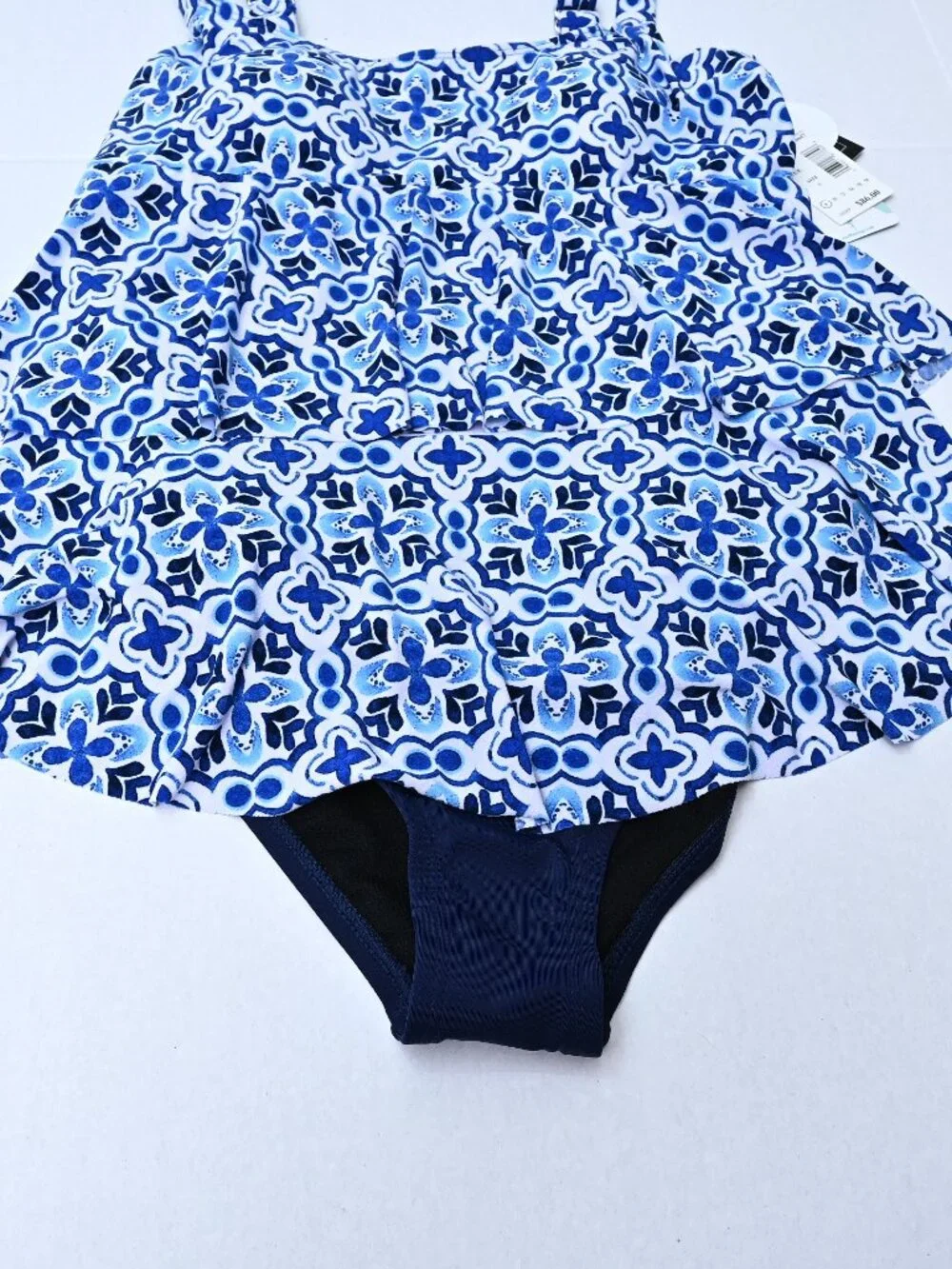 Swim Solutions Women's One Piece High-Low Double-Tier Blue Size 12 NWTS MRSP $86 - Picture 3 of 7